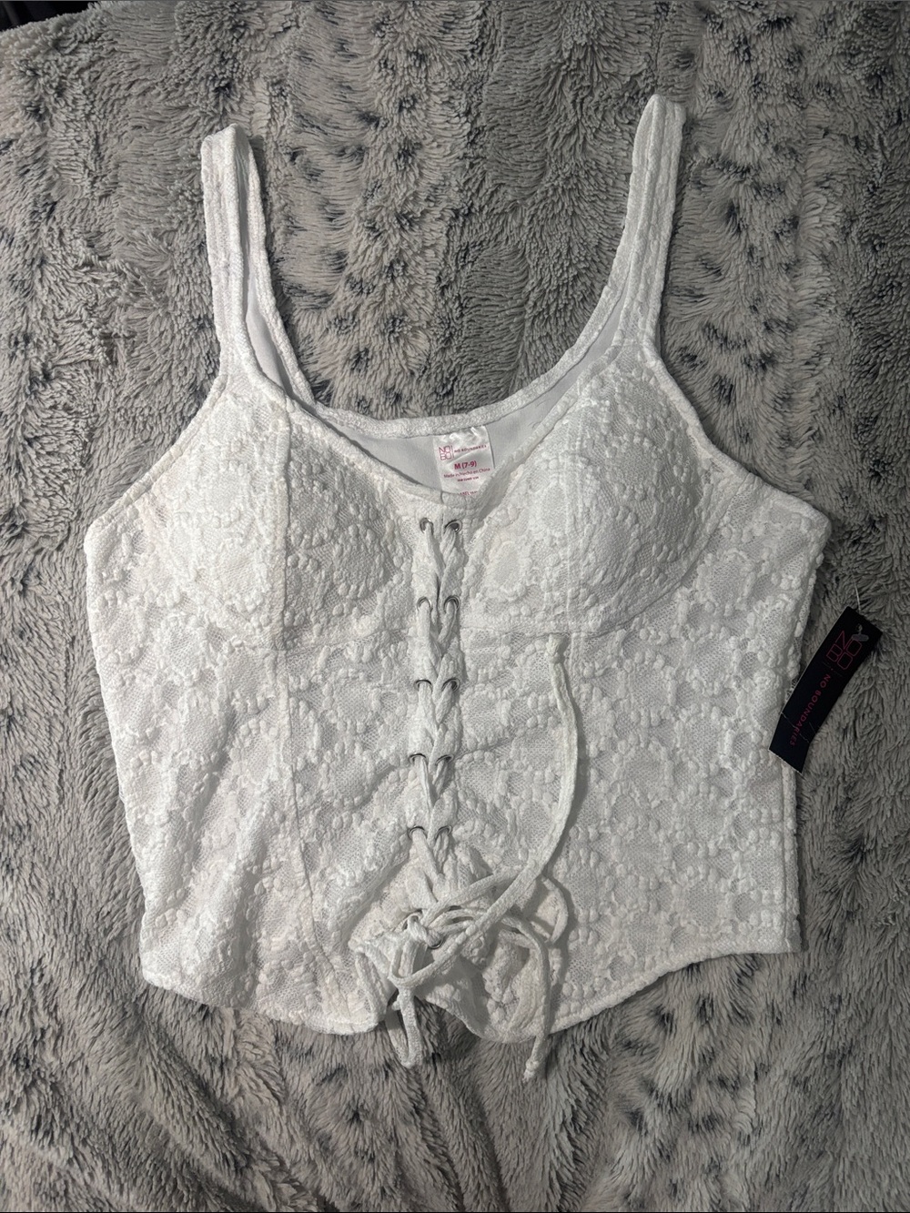 White Lace-Up Lace Tank